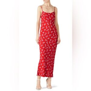 FLYNN SKYE Women’s Jackie‎ Slip Dress Crepe Romantic Red Floral Scoop neck sz XS